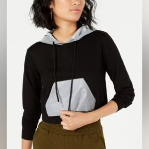 New WAISTED Womens Long Sleeve Black Gray Hooded Hoodie Sweatshirt XL NWT